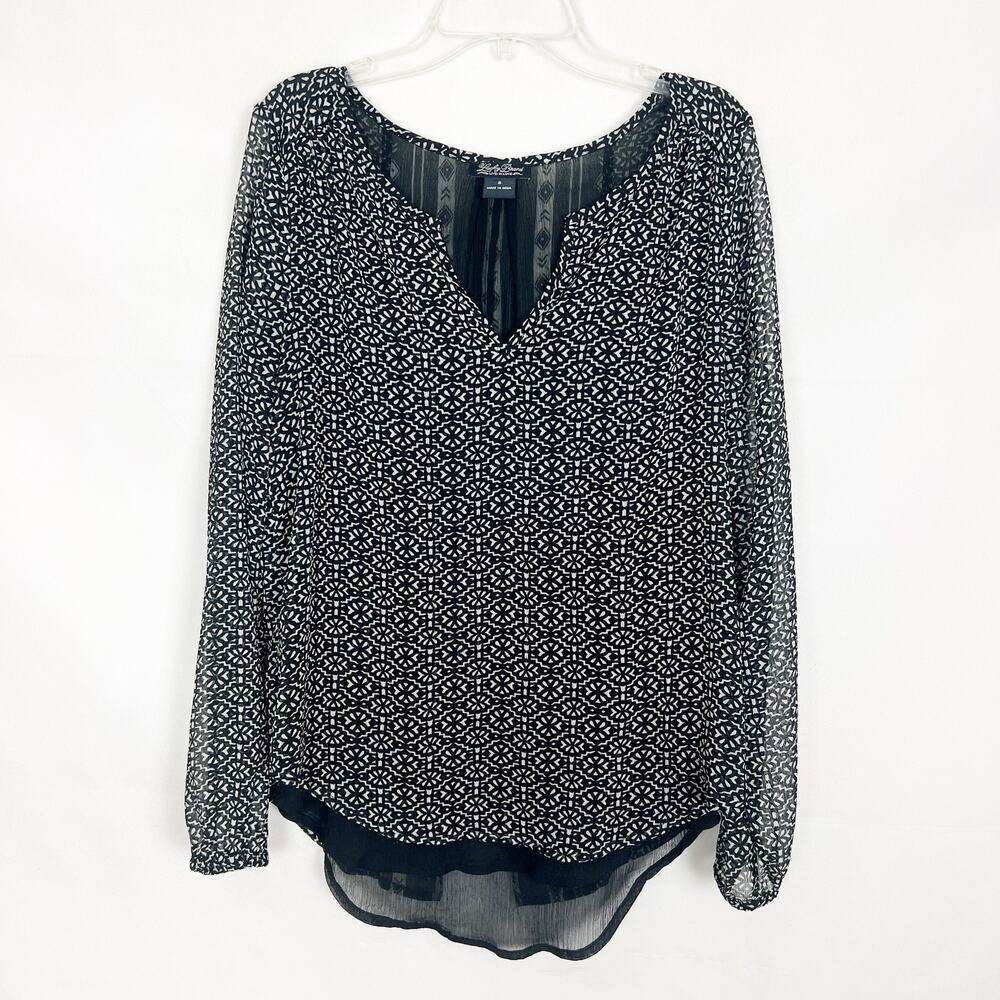 Lucky Brand Sheer Boho Long Sleeve Top Size Small